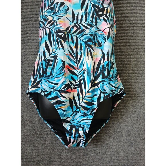Reel Legends Swimsuit 1 Piece Halter Womens Plus Size XXL Tropical Palm Colorful - Picture 2 of 5